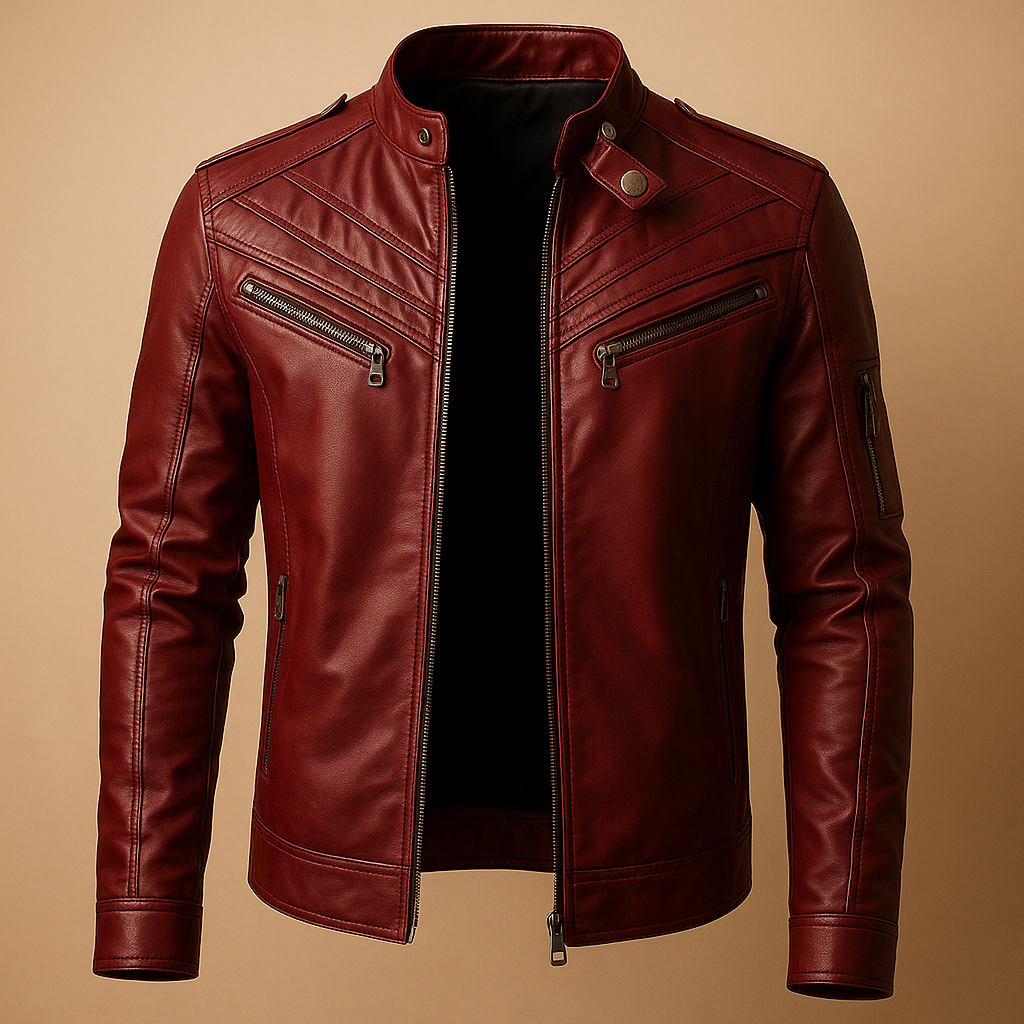 Veste en cuir matelassée pour homme avec col montant