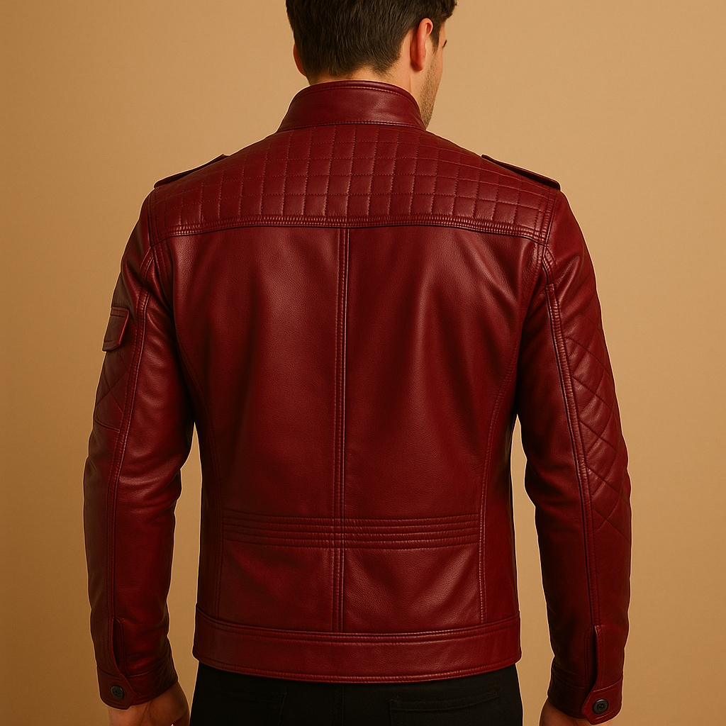 Veste en cuir matelassée pour homme avec col montant