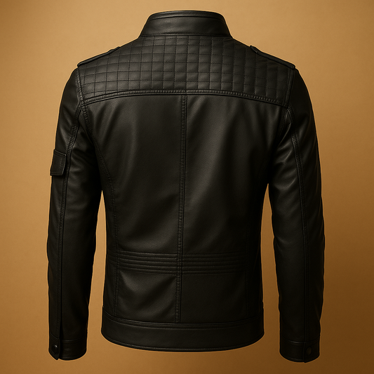 Veste en cuir matelassée pour homme avec col montant